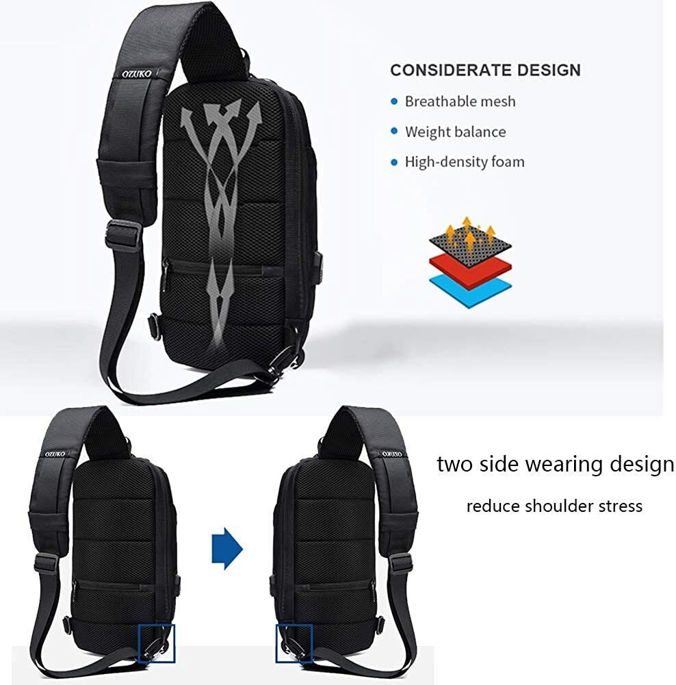 Buy OZUKO 9223 Anti-theft Men Chest Bag Waterproof Crossbody Bag with External USB Charging Port Standard Size (Black) at Best Price In Bangladesh