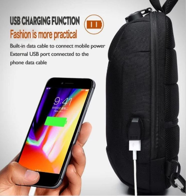Buy OZUKO 9223 Anti-theft Men Chest Bag Waterproof Crossbody Bag with External USB Charging Port Standard Size (Black) at Best Price In Bangladesh