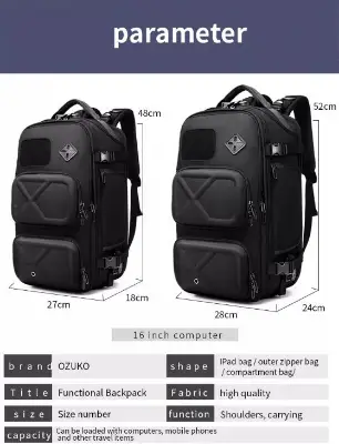 Buy Ozuko 9309L Designer Luxury Travel Bags Luggage Mochilas Tacticas Antirrobo Usb Hiking Backpack Bag at Best Price In Bangladesh