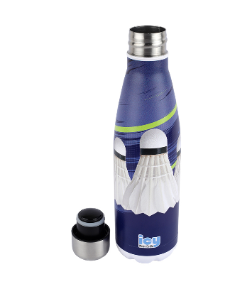 Picture of ICY Water Bottle 450 ML Stainless Steel| Keep Cold and Hot for 12 Hours| BPA Free| Leak Proof| Badminton Shuttlecock| Double-Walled Insulated Inner Steel and Sturdy Outer