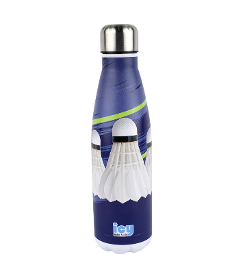 Picture of ICY Water Bottle 450 ML Stainless Steel| Keep Cold and Hot for 12 Hours| BPA Free| Leak Proof| Badminton Shuttlecock| Double-Walled Insulated Inner Steel and Sturdy Outer