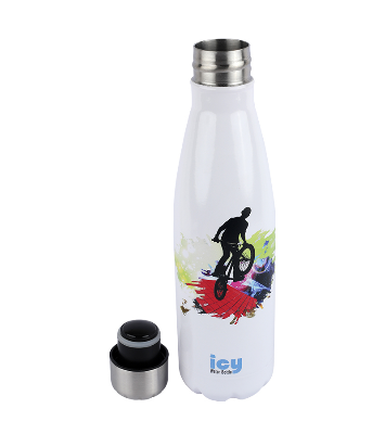 Picture of ICY Water Bottle 450 ML Stainless Steel| Keep Cold and Hot for 12 Hours| BPA Free| Leak Proof| Bike Rider| Double-Walled Insulated Inner Steel and Sturdy Outer