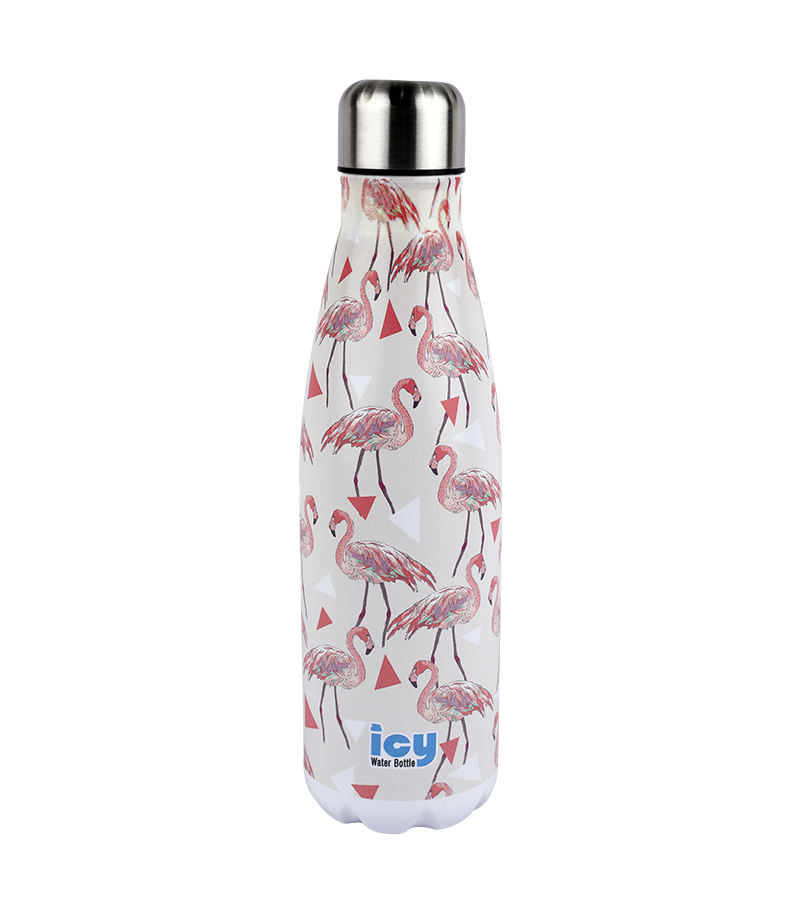 Picture of ICY Water Bottle 450 ML Stainless Steel| Keep Cold and Hot for 12 Hours| BPA Free| Leak Proof| Flamingo Pink| Double-Walled Insulated Inner Steel and Sturdy Outer