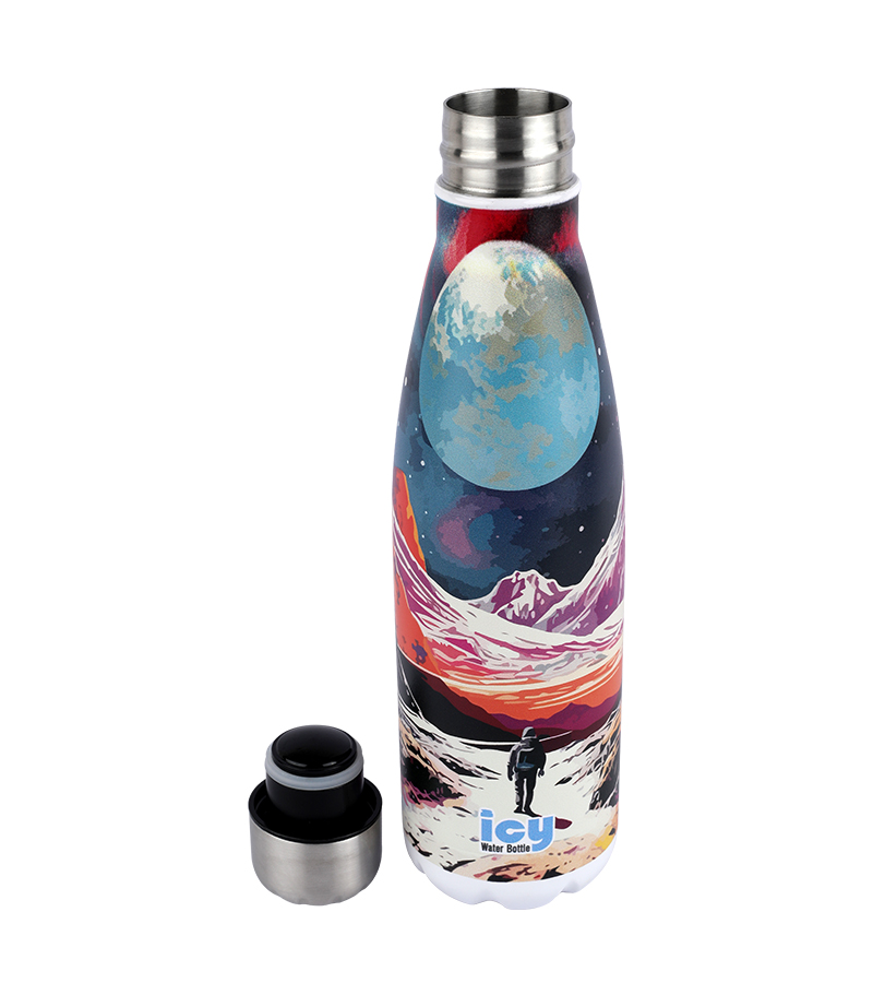 Picture of ICY Water Bottle 450 ML Stainless Steel| Keep Cold and Hot for 12 Hours| BPA Free| Leak Proof| Moon Walk Design| Double-Walled Insulated Inner Steel and Sturdy Outer