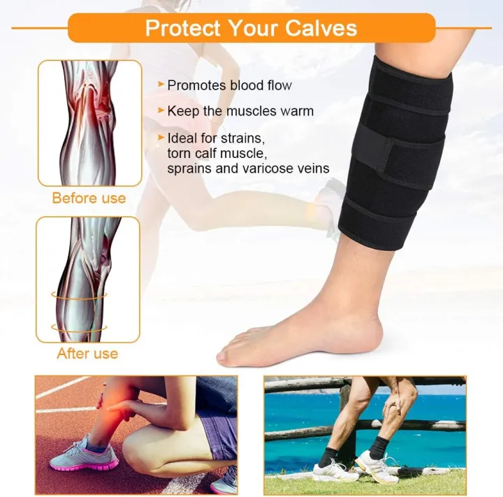 Picture of Calf Brace Adjustable Shin Splint Support Sleeve Leg Compression Wrap for Pulled Calf Muscle Pain Strain Injury, Swelling, Fits Men and Women