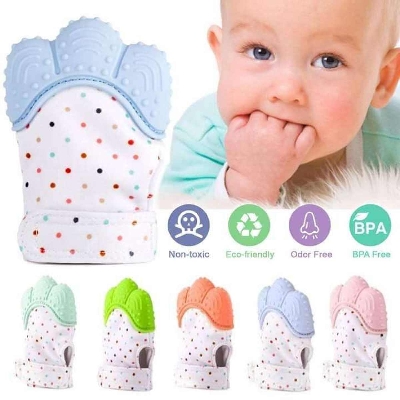 Picture of 1pcs Baby Teether Gloves Teething Mitten Baby Molar Anti-biting Tool Silicon Gloves (Multicolor)