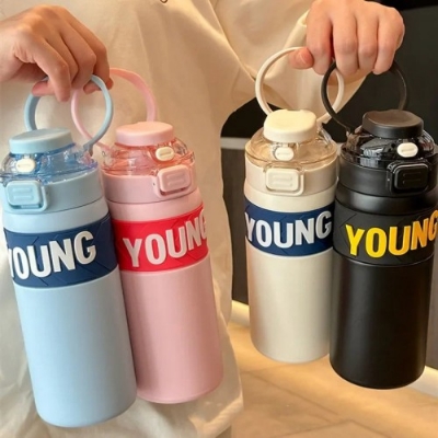 Picture of 650ml Fashion Stainless Steel Sport Thermal Flask With Straw Leak-Proof Thermal Bottle With Handle Tumbler