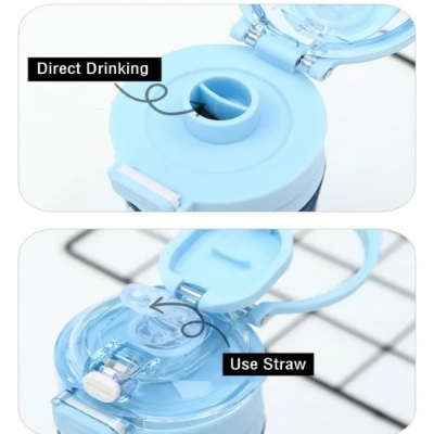 Picture of 650ml Fashion Stainless Steel Sport Thermal Flask With Straw Leak-Proof Thermal Bottle With Handle Tumbler