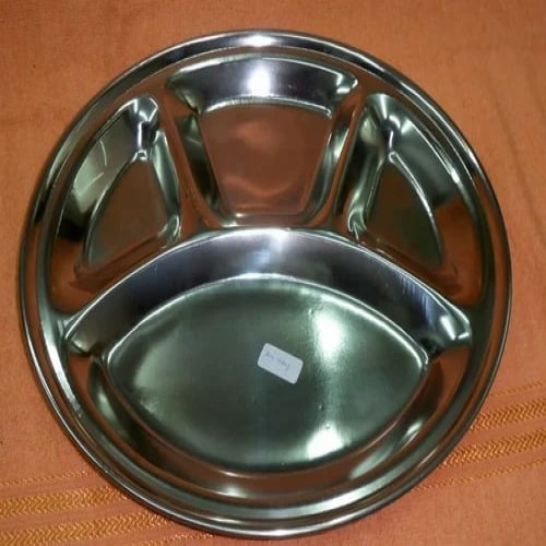 Picture of 1 pcs 4 compartment round food tray for School Canteen or home Stainless steel non magnet Food try plate 28 cm