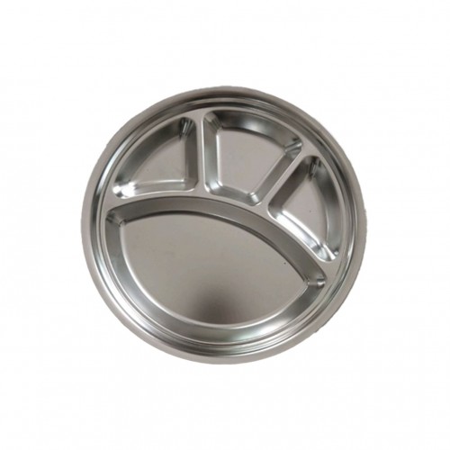 Picture of 1 pcs 4 compartment round food tray for School Canteen or home Stainless steel non magnet Food try plate 28 cm