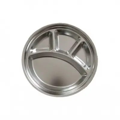 Picture of 1 pcs 4 compartment round food tray for School Canteen or home Stainless steel non magnet Food try plate 28 cm