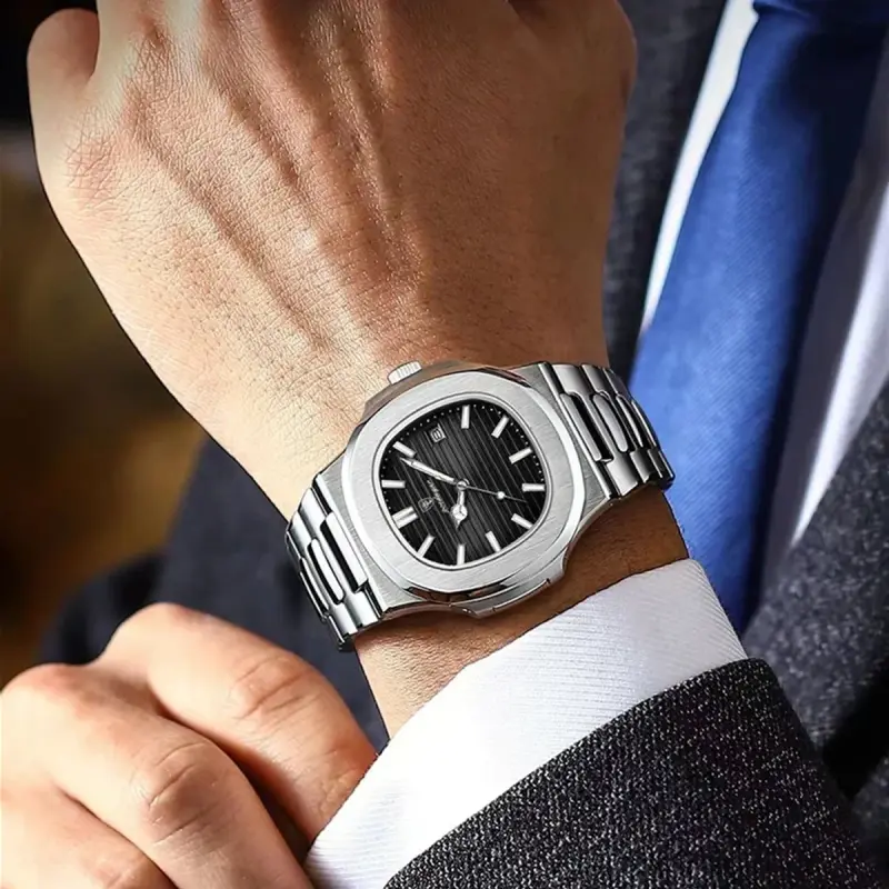 Picture of Poedagar 613 Luxury Stainless Steel Strap Watch (Black Dial)