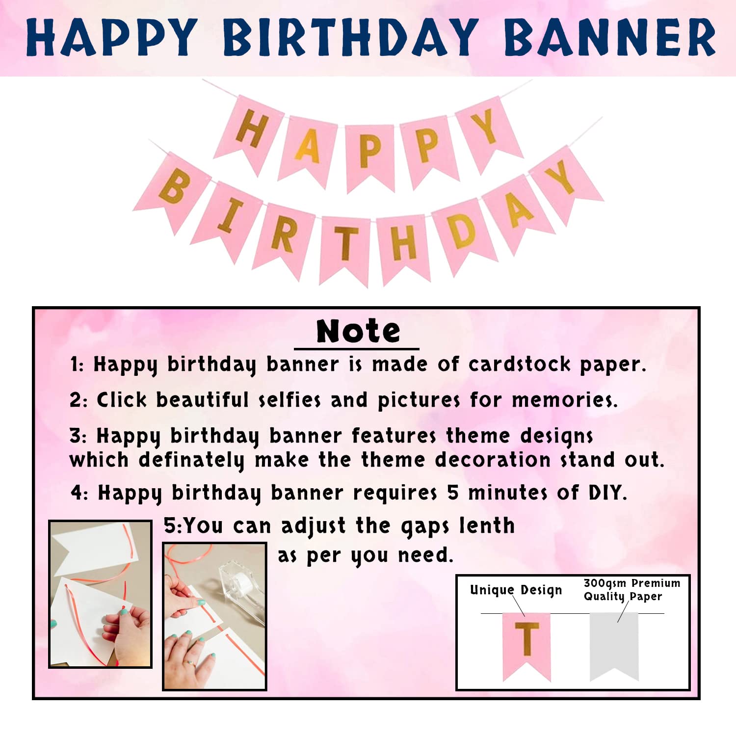 Birthday Decorations Pink Combo Set - Pink & Golden Metallic Balloons, Birthday Banner, Foil Curtain, Glue Dot Roll- (Pack of 34 Pcs)