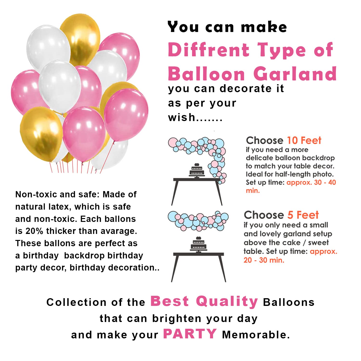 Birthday Decorations Pink Combo Set - Pink, White, and Golden Metallic Balloons, Birthday Banner & Foil Curtain- (Pack of 35 Pcs)