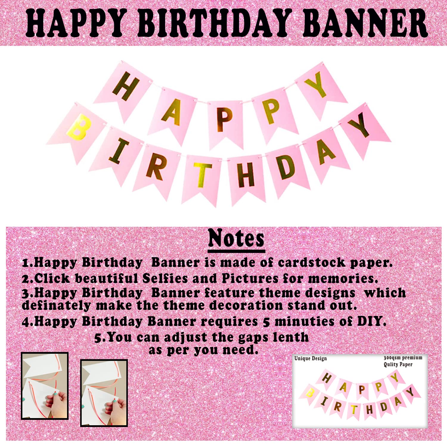 Birthday Decorations Pink Combo Set - Pink, White, and Golden Metallic Balloons, Birthday Banner & Foil Curtain- (Pack of 35 Pcs)