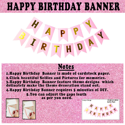 Birthday Decorations Pink Combo Set - Pink, White, and Golden Metallic Balloons, Birthday Banner & Foil Curtain- (Pack of 35 Pcs)
