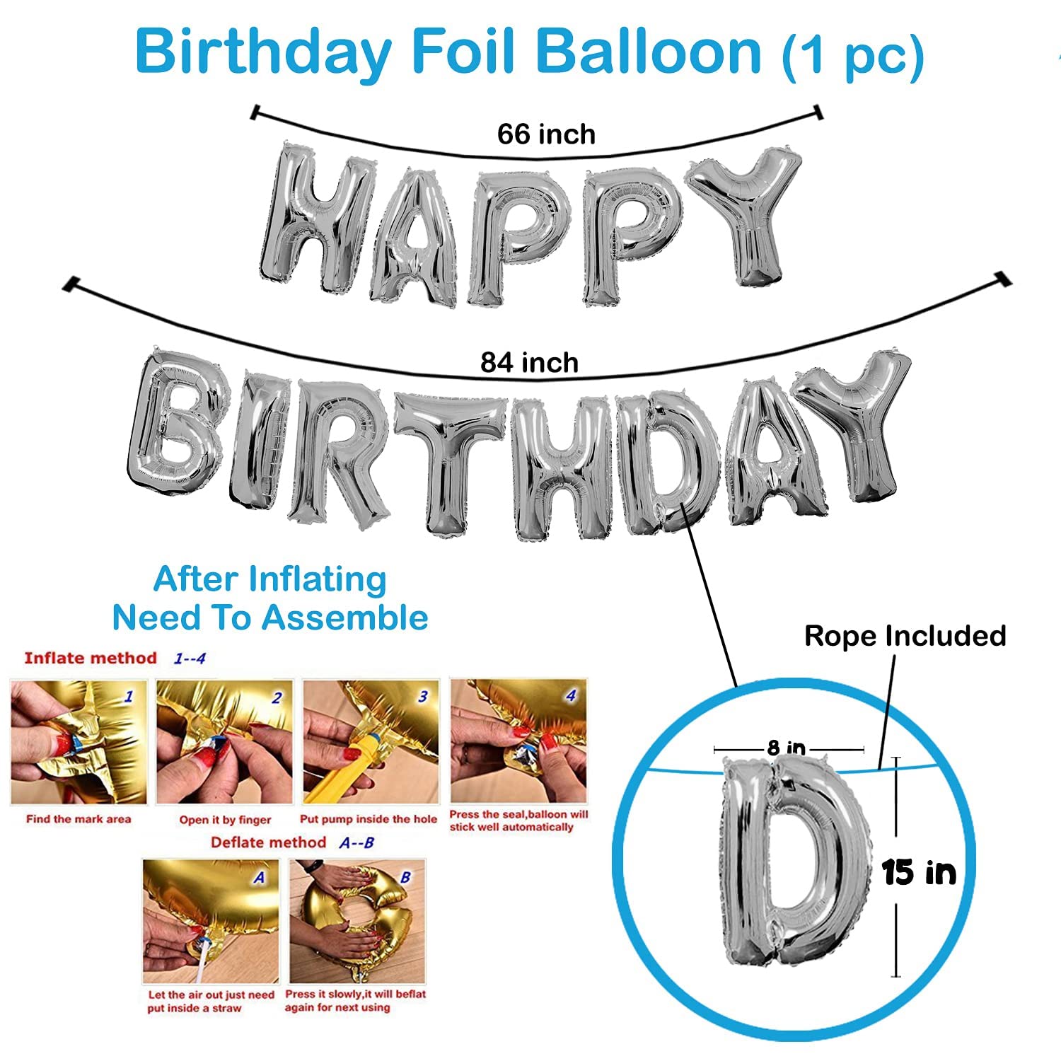 Happy Birthday Decorations Silver Combo Set - Mixed Metallic Balloons, Silver Foil Banner, Silver Foil Curtain - Full Set (33 Pcs)