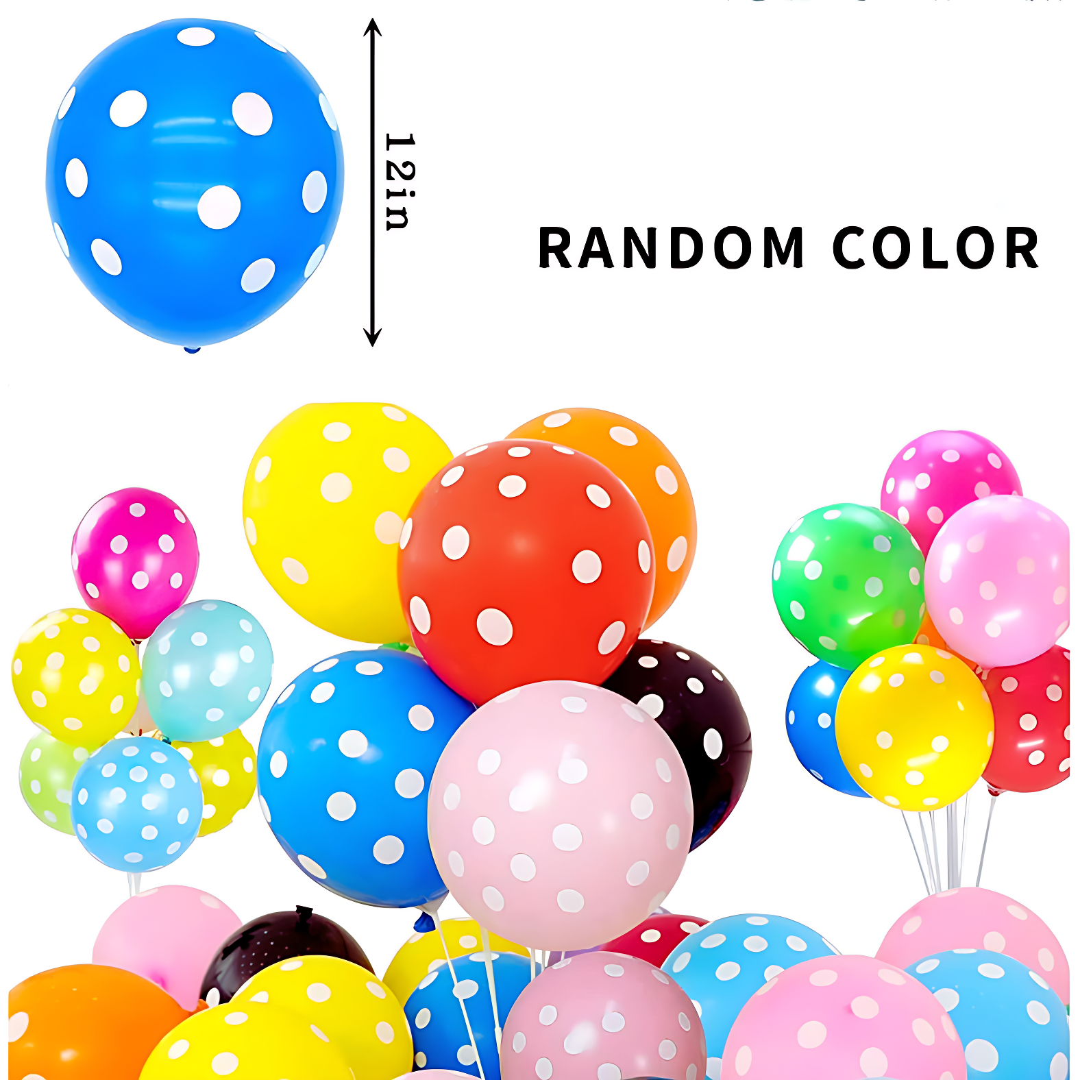 Picture of Multicolor Polka Dot Party Balloons - A Festive Touch for Anniversary, Birthday, Baby Shower, Valentine's Day, New Year, Home, Showroom, and Events Decoration- (Pack of 25 Pcs)