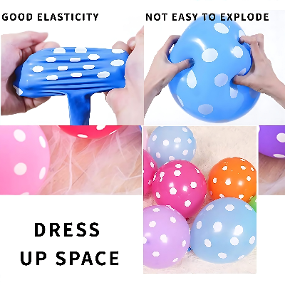 Picture of Multicolor Polka Dot Party Balloons - A Festive Touch for Anniversary, Birthday, Baby Shower, Valentine's Day, New Year, Home, Showroom, and Events Decoration- (Pack of 25 Pcs)