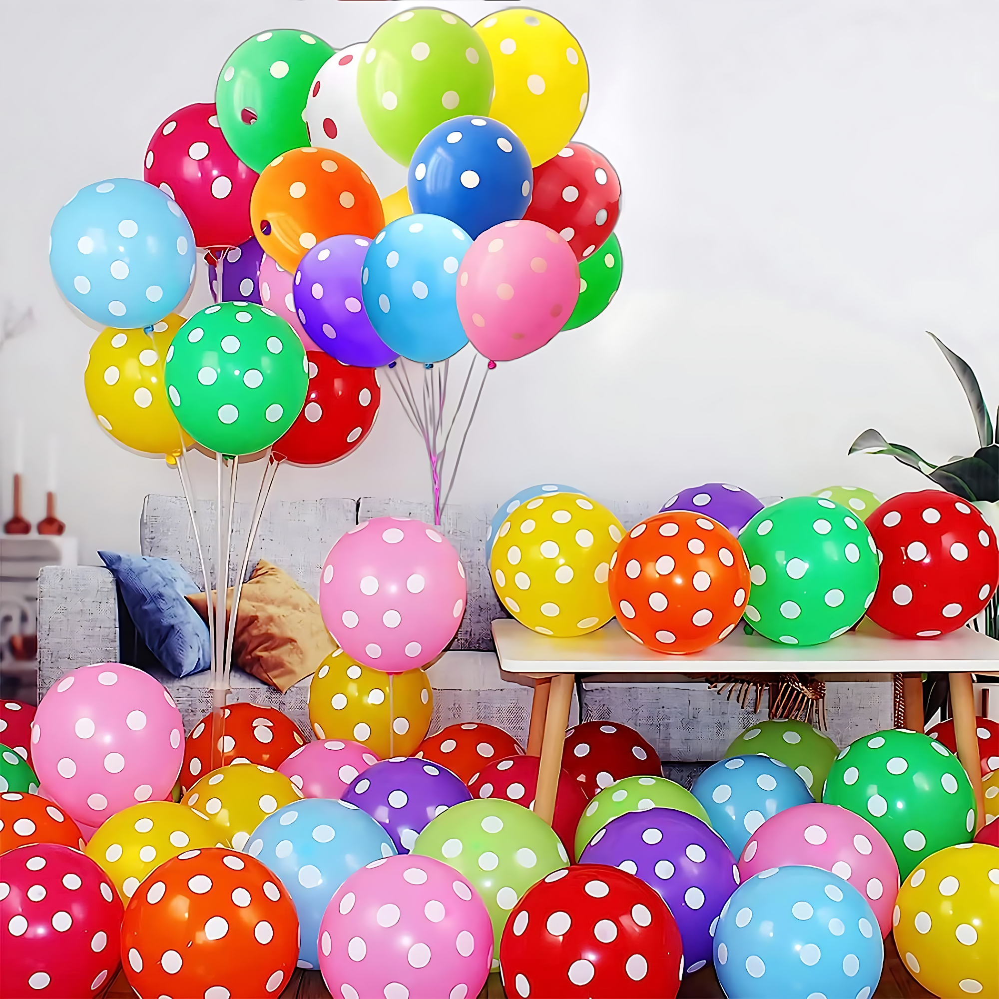 Picture of Multicolor Polka Dot Party Balloons - A Festive Touch for Anniversary, Birthday, Baby Shower, Valentine's Day, New Year, Home, Showroom, and Events Decoration- (Pack of 25 Pcs)