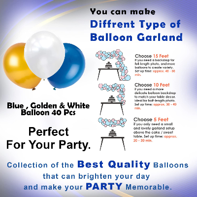 Blue Theme Birthday Decor Set - Birthday Banners, Curtains, Mixed Metallic Balloons, Confetti, Garland Arch, Glue Dots- (Pack of 70 Pcs)