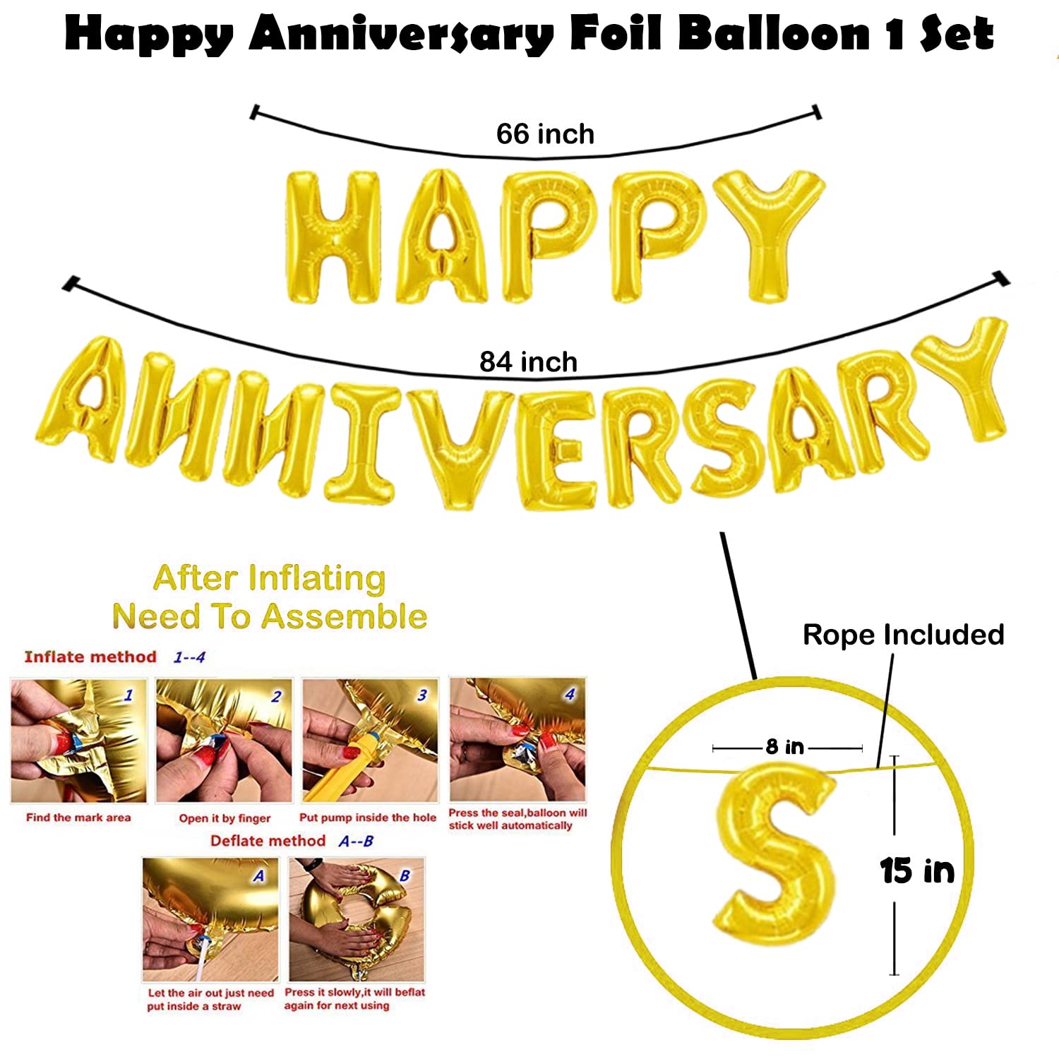Anniversary Decoration Combo Pack: Foil Banners, Golden Curtains, Metallic Balloons, Golden Confetti, Stars, Balloon Garland- (Pack of 73 Pcs)