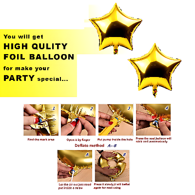 Anniversary Decoration Combo Pack: Foil Banners, Golden Curtains, Metallic Balloons, Golden Confetti, Stars, Balloon Garland- (Pack of 73 Pcs)