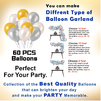 Anniversary Decoration Combo Pack: Foil Banners, Golden Curtains, Metallic Balloons, Golden Confetti, Stars, Balloon Garland- (Pack of 73 Pcs)