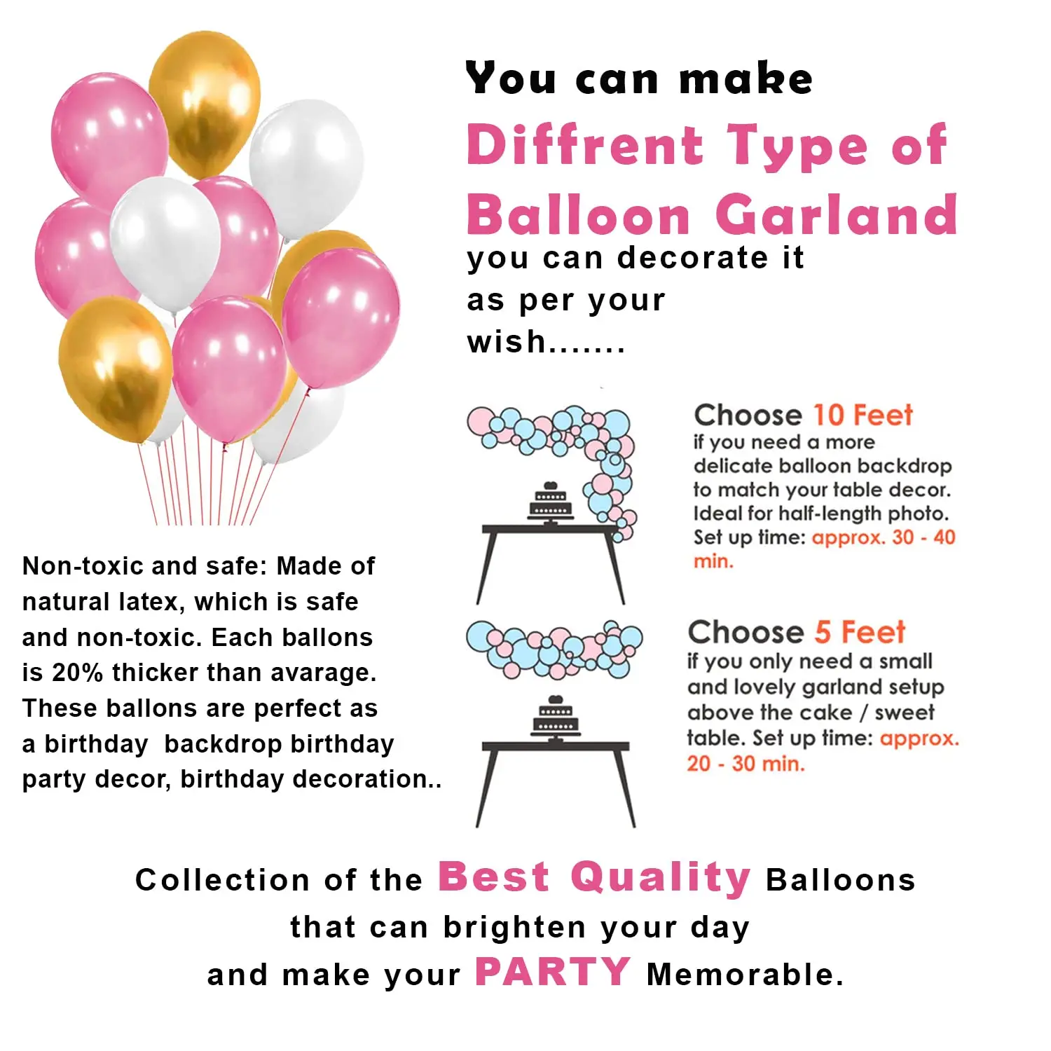 Birthday Party Elegance in Gold & Pink: Foil Banner, Curtains, Metallic Balloons, Star Foil - Complete Birthday Decor (50 Pcs)