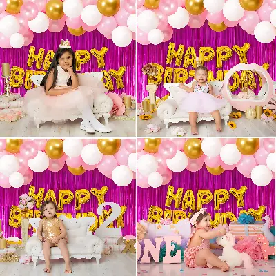 Birthday Party Elegance in Gold & Pink: Foil Banner, Curtains, Metallic Balloons, Star Foil - Complete Birthday Decor (50 Pcs)