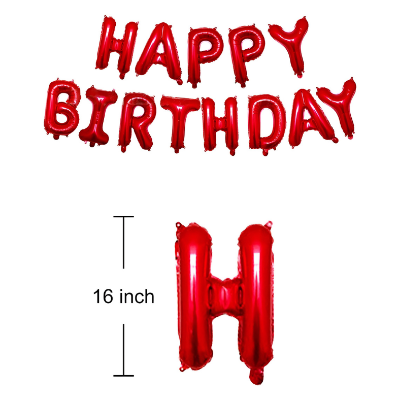 Dazzling Birthday Party Pack: Red Foil Banner, Golden Curtains, Metallic Balloons, Balloons Arch- (Pack of 55 Pcs)