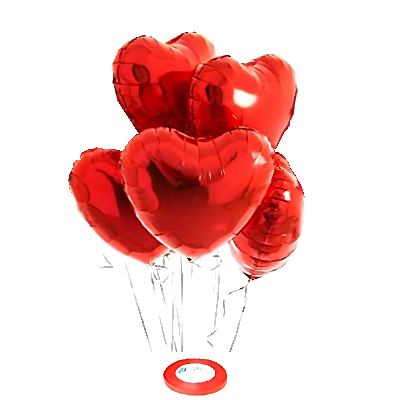 Heartwarming Balloon Bundle: Red Heart Shape Foil Balloons & Ribbon for Parties, Events, and Valentine's Day (Pack of 6 Pcs)