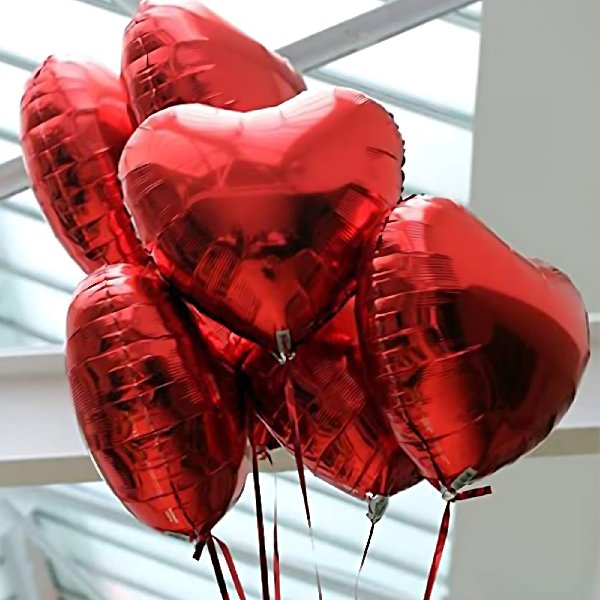 Heartwarming Balloon Bundle: Red Heart Shape Foil Balloons & Ribbon for Parties, Events, and Valentine's Day (Pack of 6 Pcs)