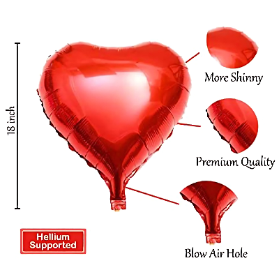 Radiant Love Balloons: Golden & Red Heart Shape Foil Balloons with Ribbon - Perfect for Parties and Valentine's Day (Pack of 6 Pcs)