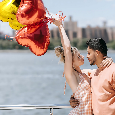 Radiant Love Balloons: Golden & Red Heart Shape Foil Balloons with Ribbon - Perfect for Parties and Valentine's Day (Pack of 6 Pcs)