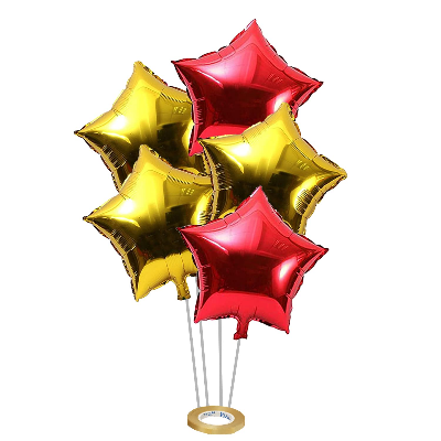 Golden and Red Star Foil Balloons Set with Balloon Ribbon, Ideal for Party, Event, and Valentine's Day (Pack of 6 Pcs)