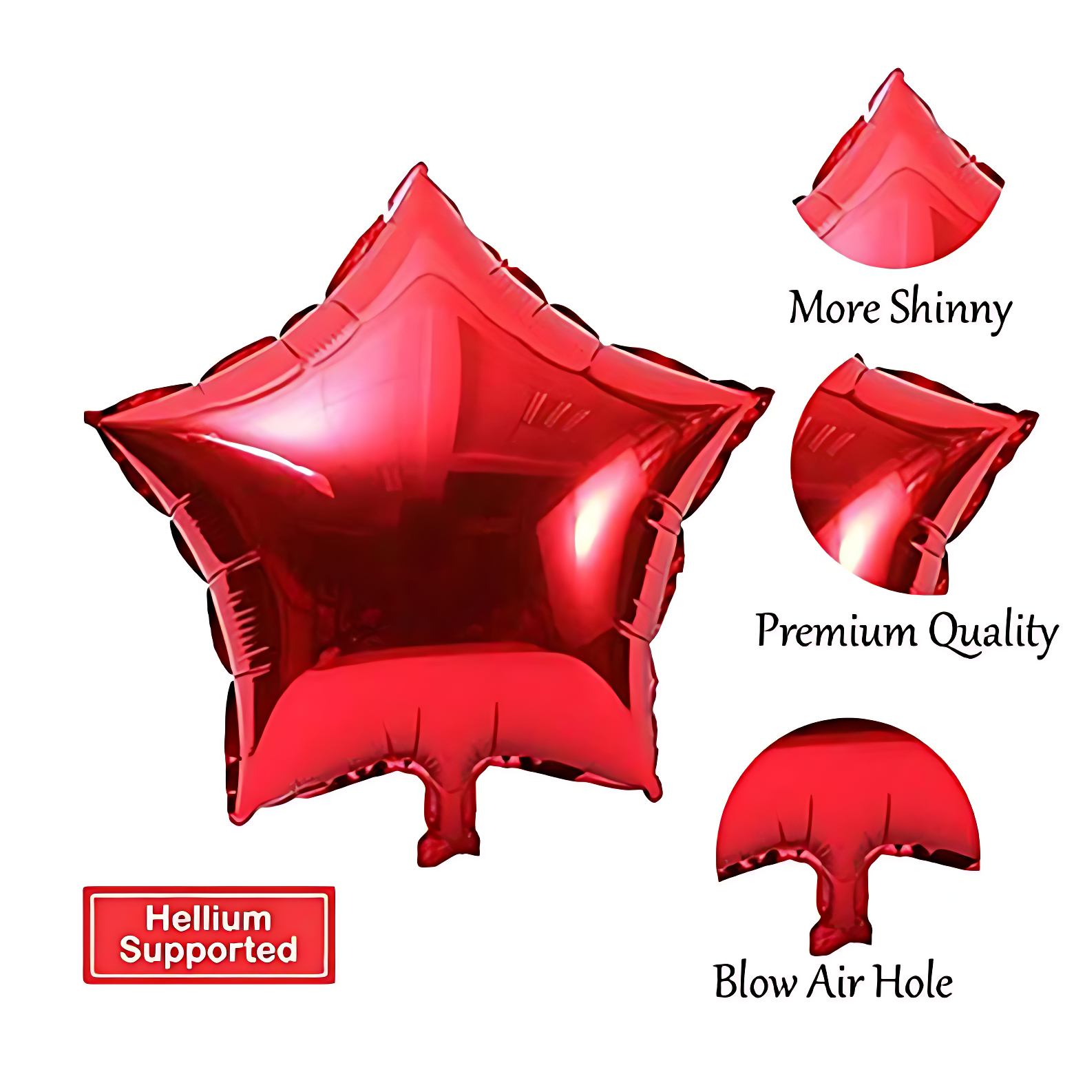 Golden and Red Star Foil Balloons Set with Balloon Ribbon, Ideal for Party, Event, and Valentine's Day (Pack of 6 Pcs)