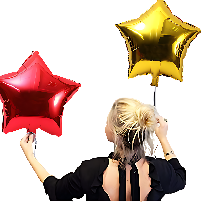Golden and Red Star Foil Balloons Set with Balloon Ribbon, Ideal for Party, Event, and Valentine's Day (Pack of 6 Pcs)