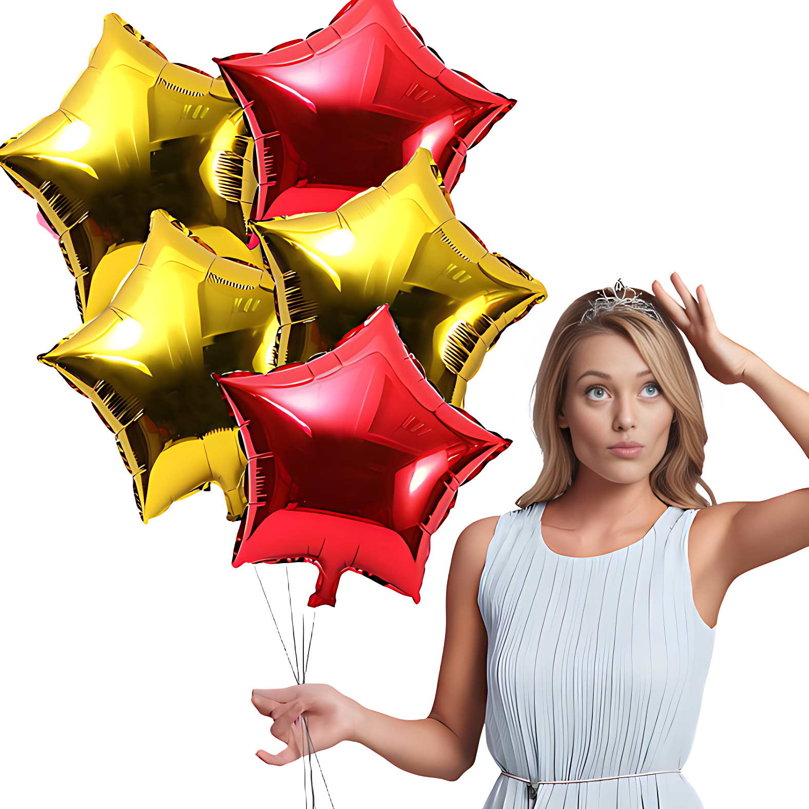 Golden and Red Star Foil Balloons Set with Balloon Ribbon, Ideal for Party, Event, and Valentine's Day (Pack of 6 Pcs)