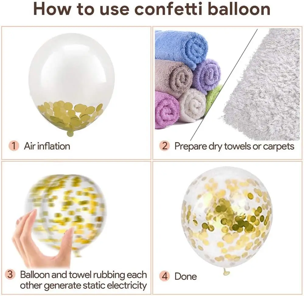 Golden Confetti and Metallic HQ Latex Balloons with Ribbon – Perfect for Birthdays, Anniversaries, Weddings, Baby Showers, Valentine's Day, and Events – (Pack of 36 Pcs)