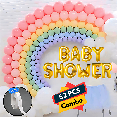 Celebrate Baby's Arrival: Golden Foil Banner, Pastel Balloons & Glue Dot Tape - Full Decoration Set (52 Pcs)