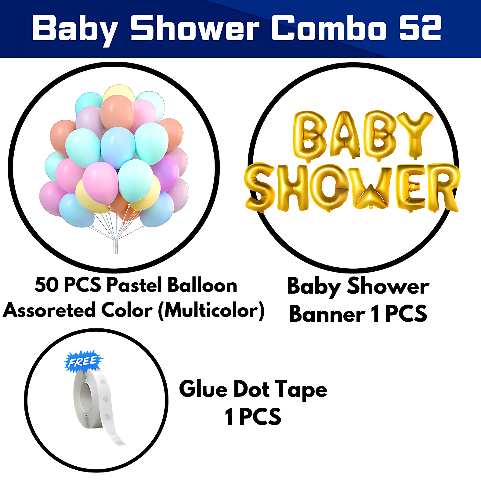 Celebrate Baby's Arrival: Golden Foil Banner, Pastel Balloons & Glue Dot Tape - Full Decoration Set (52 Pcs)