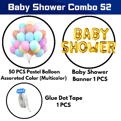 Celebrate Baby's Arrival: Golden Foil Banner, Pastel Balloons & Glue Dot Tape - Full Decoration Set (52 Pcs)