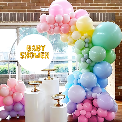 Celebrate Baby's Arrival: Golden Foil Banner, Pastel Balloons & Glue Dot Tape - Full Decoration Set (52 Pcs)