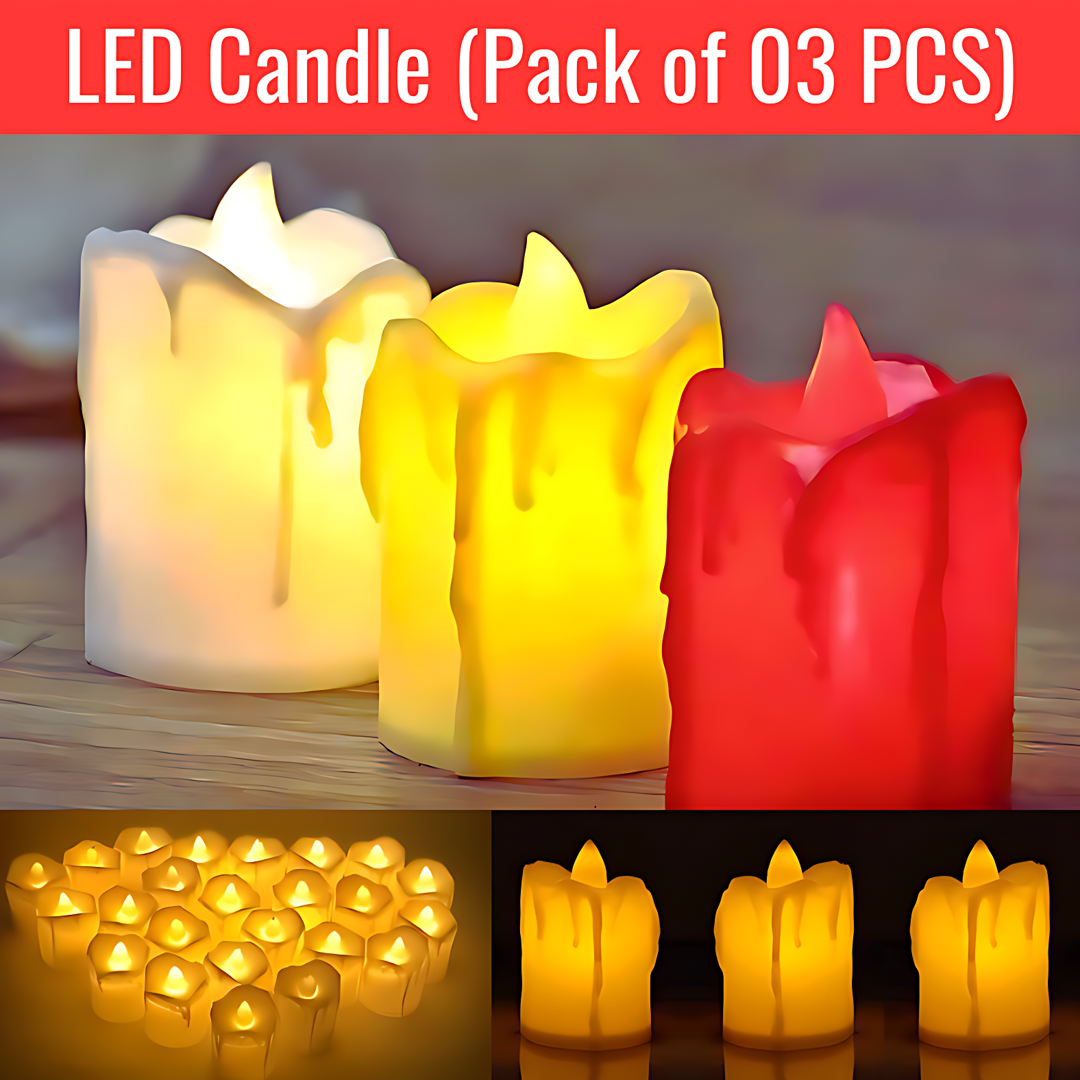 Enhance Your Party Atmosphere: Smokeless LED Candles-(Pack of 3 Pcs)