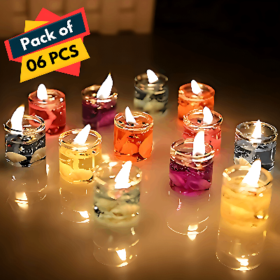 Multicolor Glass Gel Candles: Enhance Home Decor, Birthdays, Anniversaries, and Party Ambiance with Vibrant Colors- (Pack of 06 Pcs)