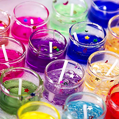 Multicolor Glass Gel Candles: Enhance Home Decor, Birthdays, Anniversaries, and Party Ambiance with Vibrant Colors- (Pack of 06 Pcs)