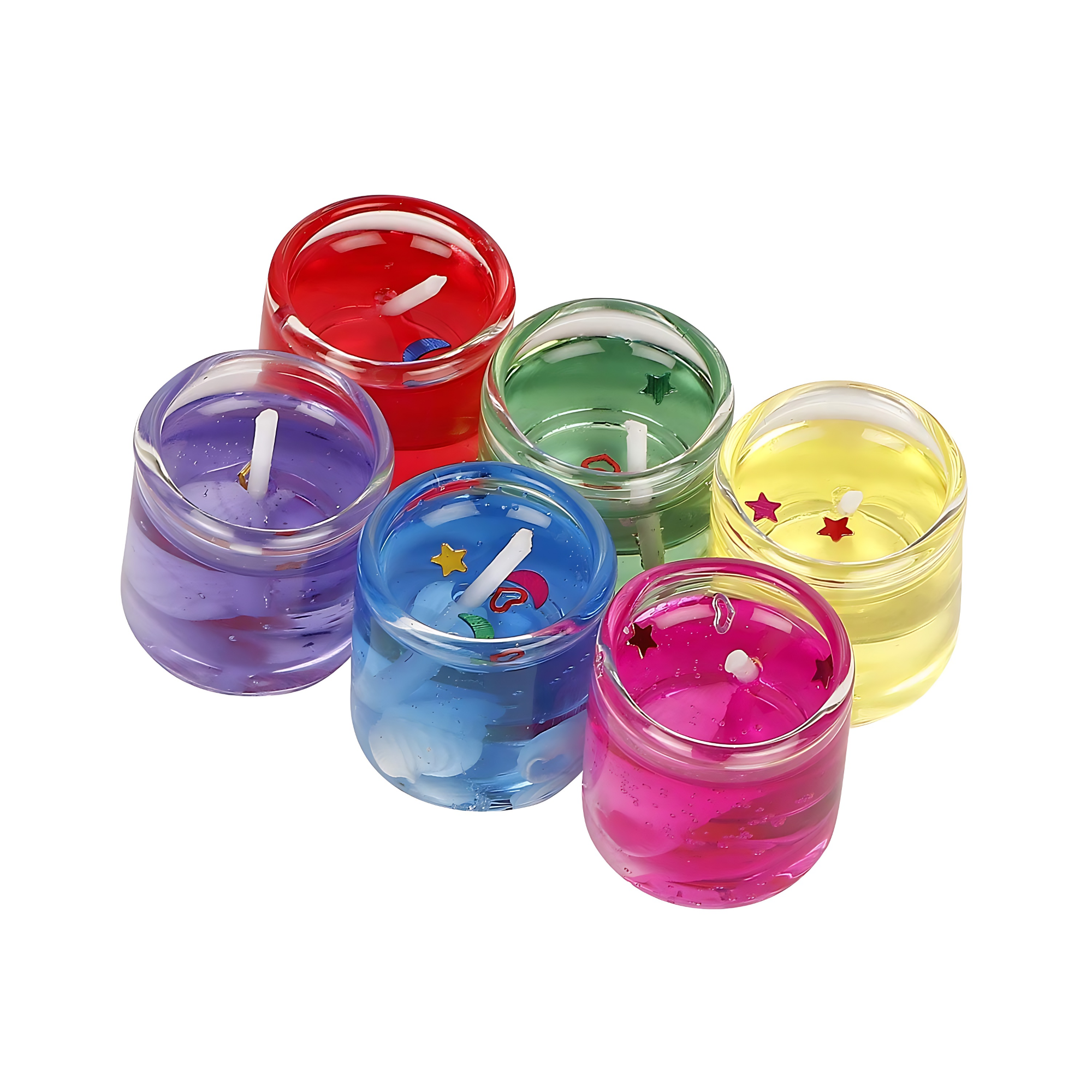 Multicolor Glass Gel Candles: Enhance Home Decor, Birthdays, Anniversaries, and Party Ambiance with Vibrant Colors- (Pack of 06 Pcs)