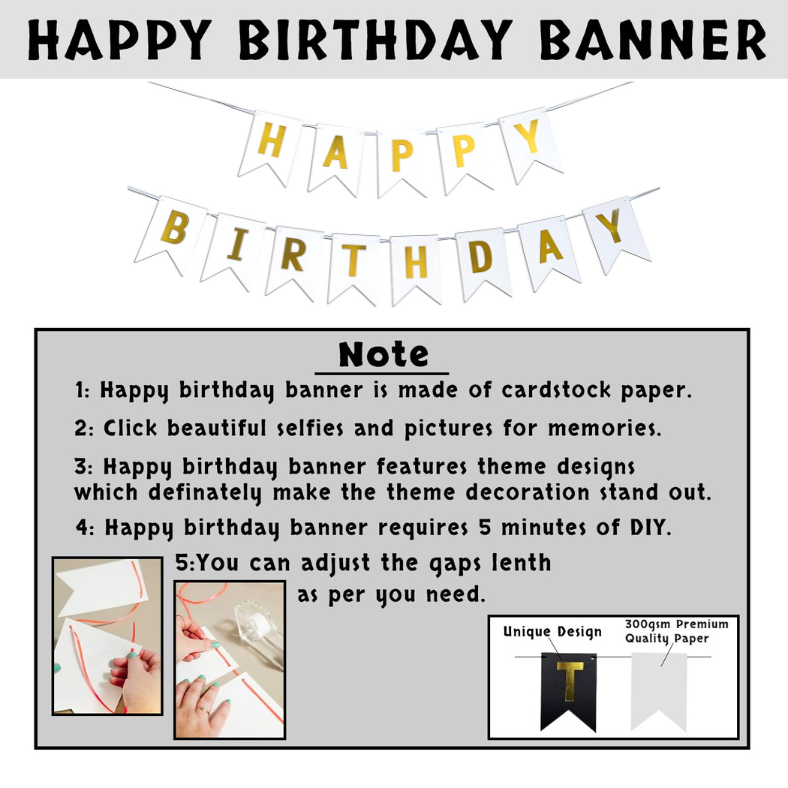 Classic White & Gold Birthday Celebration: White Banners, Golden Foil Curtains, Golden & White Metallic Balloon Decor - Full Set (33 Pcs)