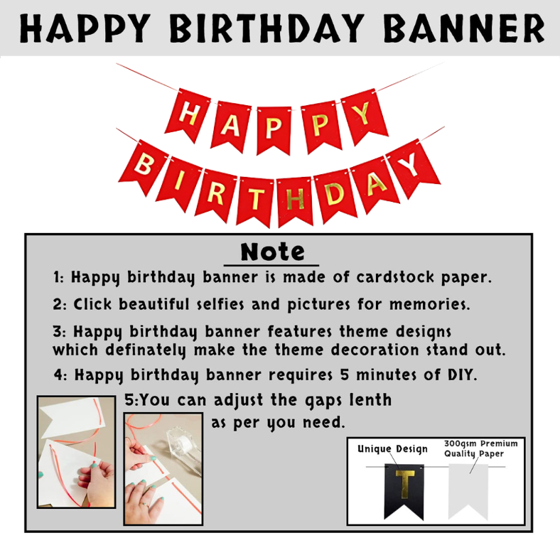 Birthday Red Theme Bundle: Red Banners, Silver Foil Curtains, Golden & Red Metallic Balloons - Complete Set (43 Pcs)